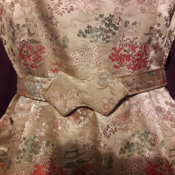 Fabulous Vintage Embroidered Gold Silk Cocktail Sheath Wiggle Dress 50s 60s - Picture 5 of 9